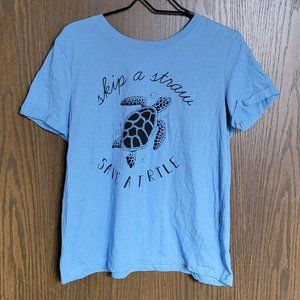 Blue Skip a Straw, Save a Turtle  Graphic Tee by Join the Revolution Size Medium